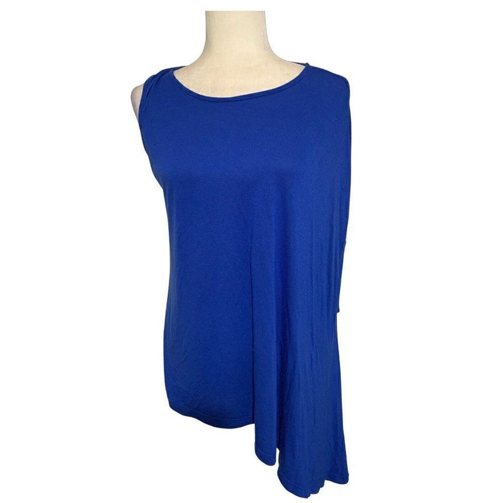 Mickey & Jenny Womens Solid Colbalt Royal Blue Asymmetrical Tank Top Small